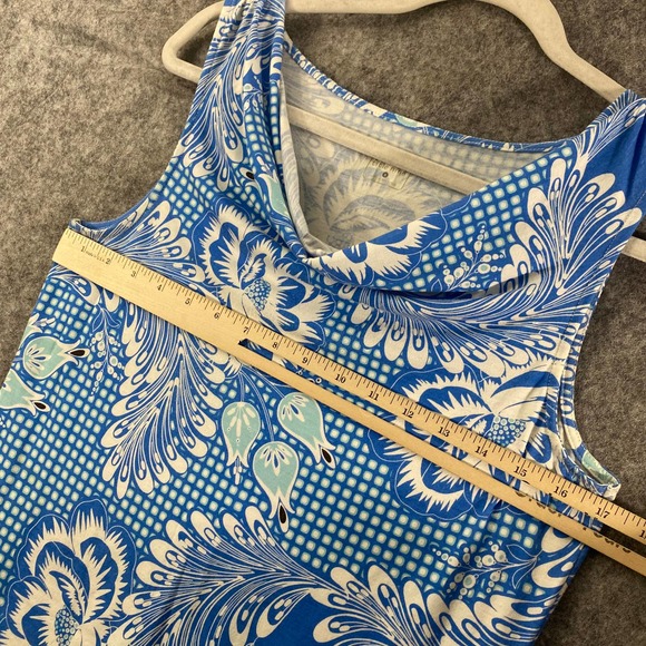 Title Nine Dress Small Blue Floral Printed Cowl Neck Performance Mini - Picture 4 of 10